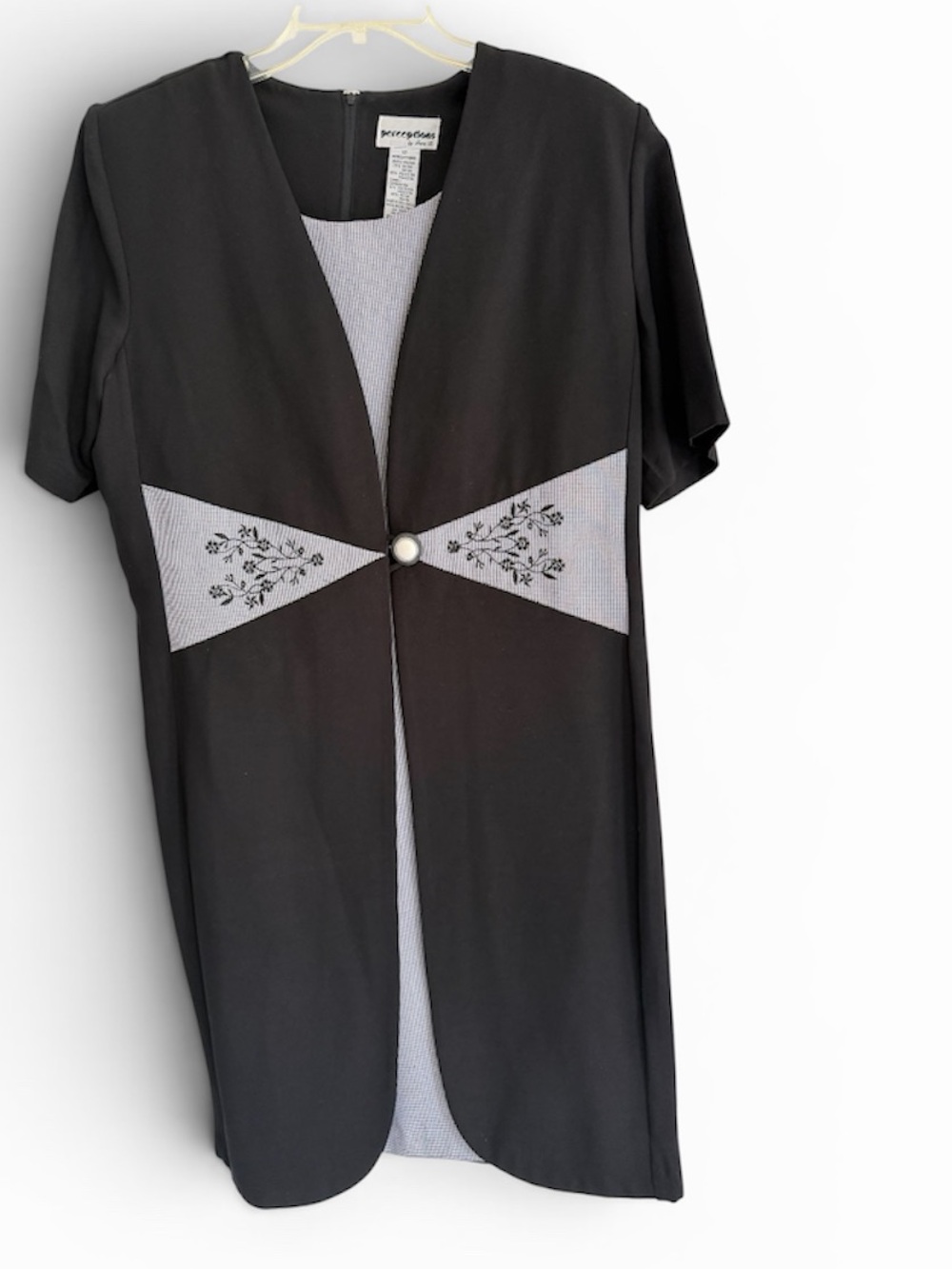 Perceptions Black layered dress with Gray Embroidered Insets